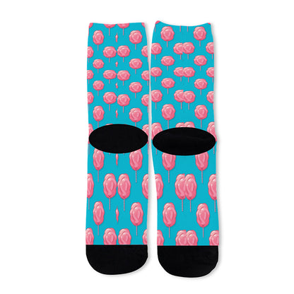 Pink And Blue Cotton Candy Pattern Print Long Socks