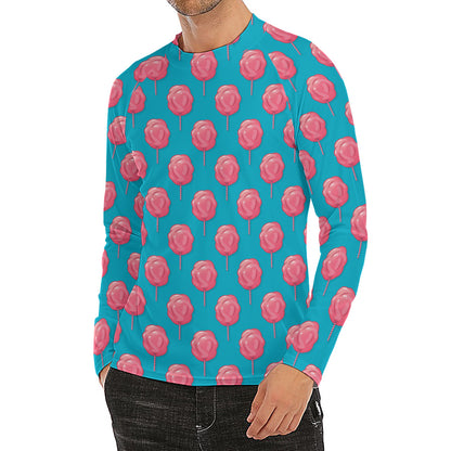 Pink And Blue Cotton Candy Pattern Print Men's Long Sleeve Rash Guard