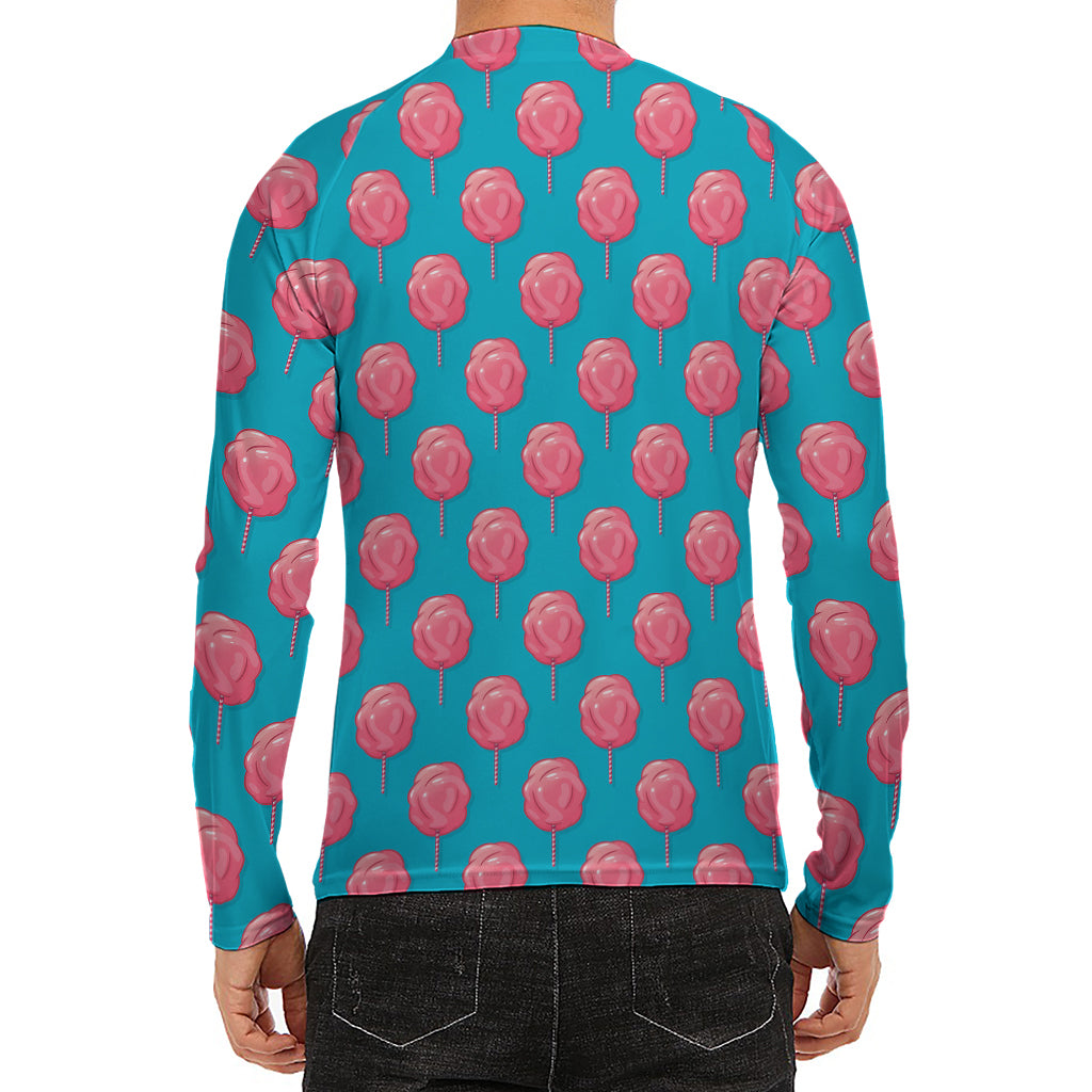 Pink And Blue Cotton Candy Pattern Print Men's Long Sleeve Rash Guard