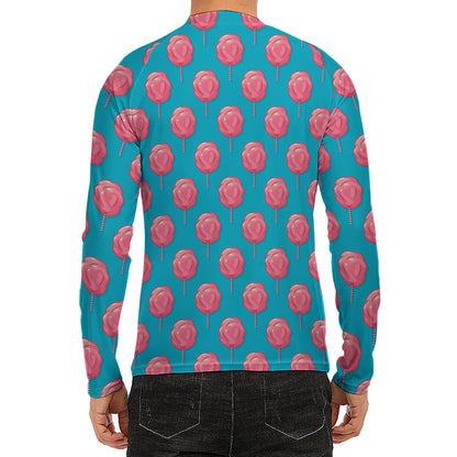 Pink And Blue Cotton Candy Pattern Print Men's Long Sleeve Rash Guard