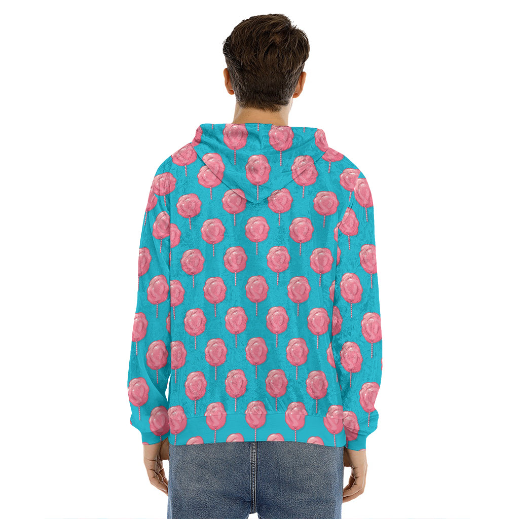 Pink And Blue Cotton Candy Pattern Print Men's Velvet Pullover Hoodie