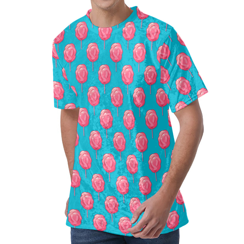Pink And Blue Cotton Candy Pattern Print Men's Velvet T-Shirt