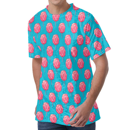 Pink And Blue Cotton Candy Pattern Print Men's Velvet T-Shirt