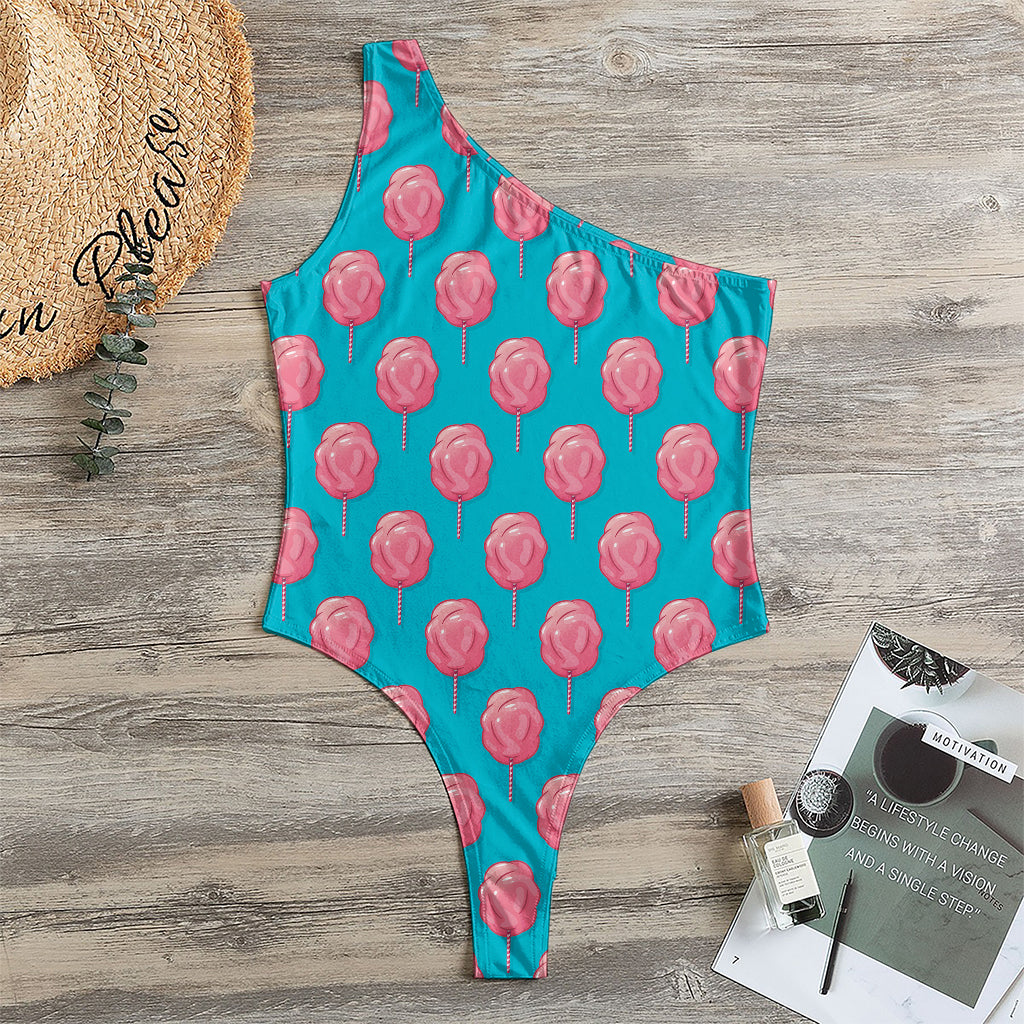Pink And Blue Cotton Candy Pattern Print One Shoulder Bodysuit