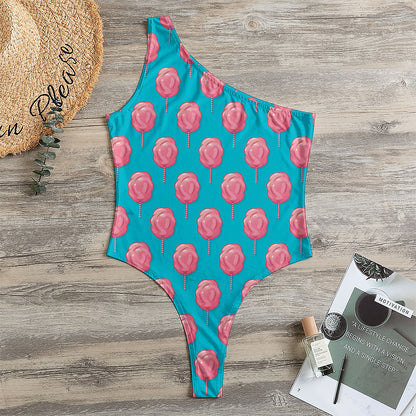 Pink And Blue Cotton Candy Pattern Print One Shoulder Bodysuit