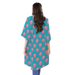 Pink And Blue Cotton Candy Pattern Print Open Front Beach Cover Up