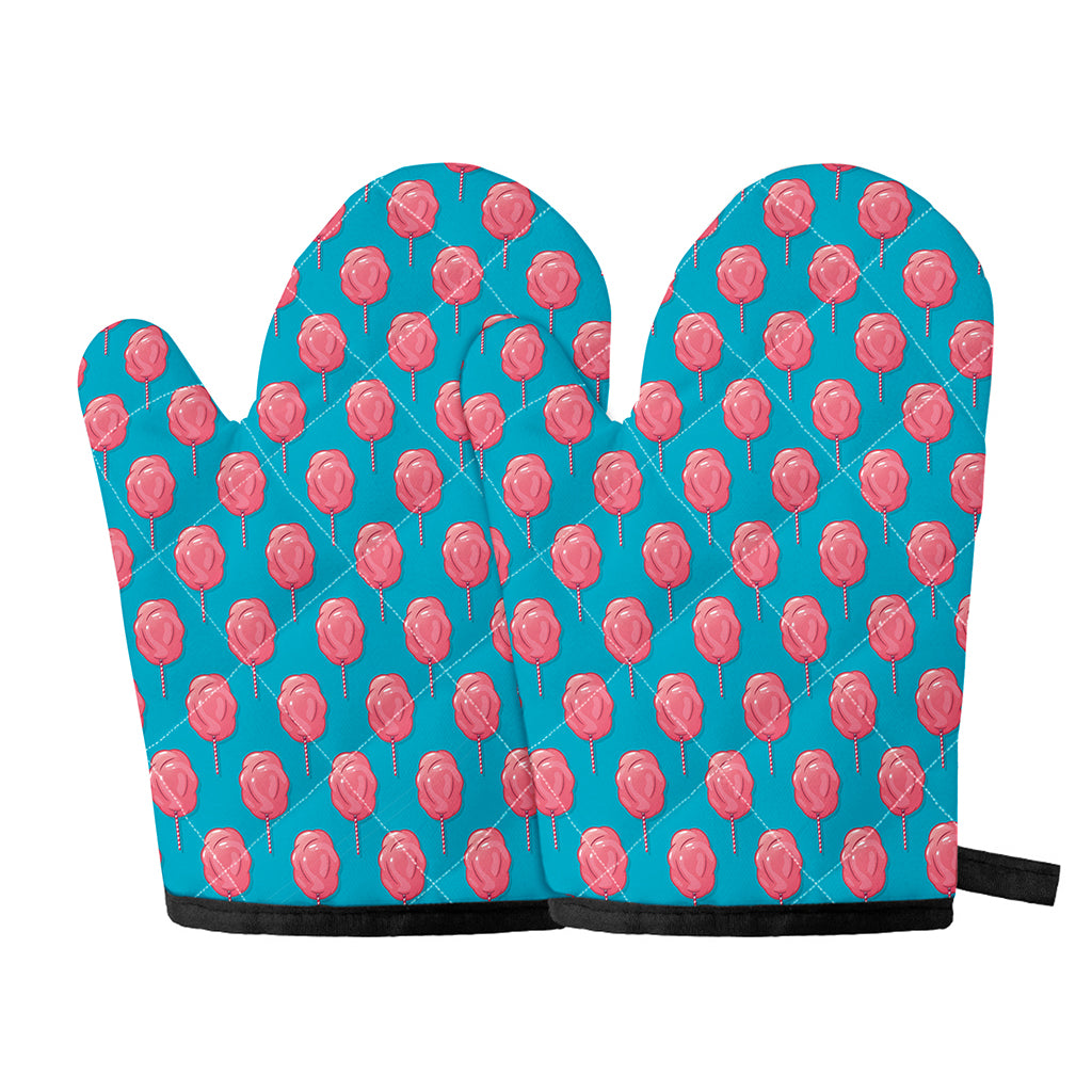 Pink And Blue Cotton Candy Pattern Print Oven Mitts