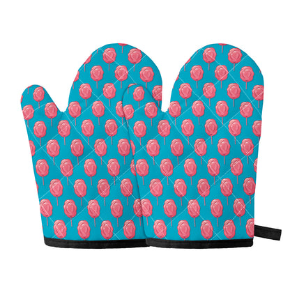 Pink And Blue Cotton Candy Pattern Print Oven Mitts