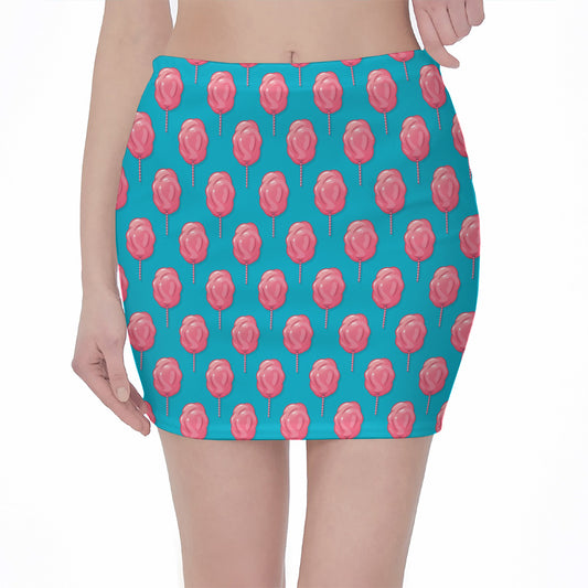 Pink And Blue Cotton Candy Pattern Print Pencil Mini Skirt