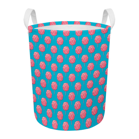 Pink And Blue Cotton Candy Pattern Print Round Laundry Basket