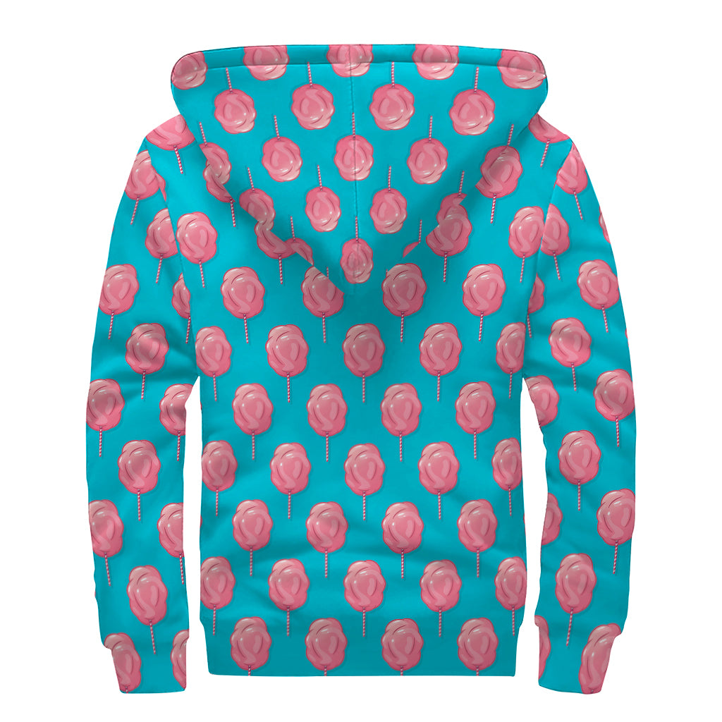 Pink And Blue Cotton Candy Pattern Print Sherpa Lined Zip Up Hoodie