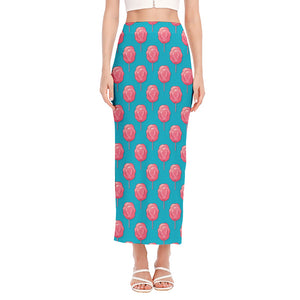 Pink And Blue Cotton Candy Pattern Print Side Slit Maxi Skirt