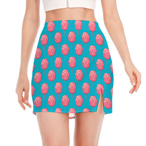 Pink And Blue Cotton Candy Pattern Print Side Slit Mini Skirt