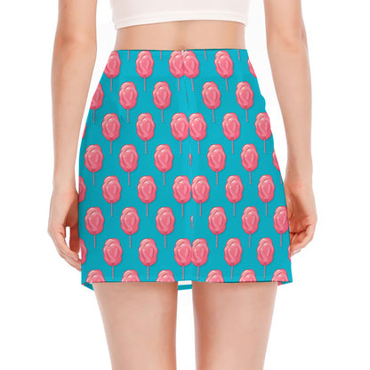 Pink And Blue Cotton Candy Pattern Print Side Slit Mini Skirt
