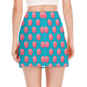 Pink And Blue Cotton Candy Pattern Print Side Slit Mini Skirt