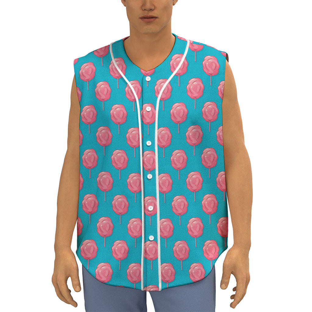 Pink And Blue Cotton Candy Pattern Print Sleeveless Baseball Jersey