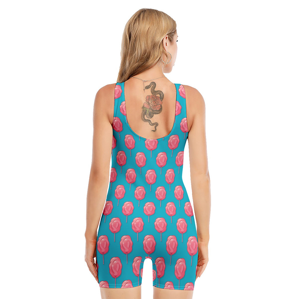 Pink And Blue Cotton Candy Pattern Print Sleeveless One Piece Swimsuit