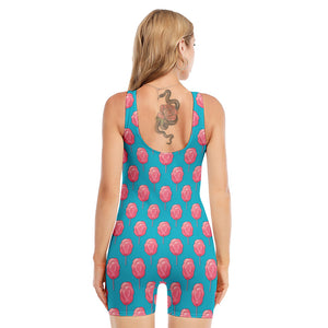 Pink And Blue Cotton Candy Pattern Print Sleeveless One Piece Swimsuit