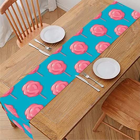 Pink And Blue Cotton Candy Pattern Print Table Runner