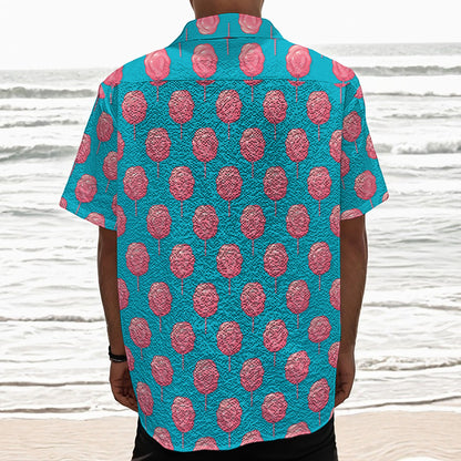 Pink And Blue Cotton Candy Pattern Print Textured Short Sleeve Shirt