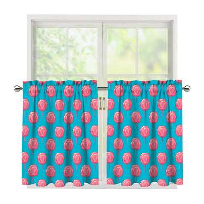 Pink And Blue Cotton Candy Pattern Print Tier Curtains