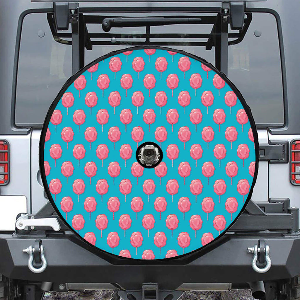 Pink And Blue Cotton Candy Pattern Print Tire Cover With Camera Hole