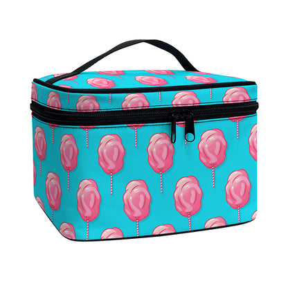 Pink And Blue Cotton Candy Pattern Print Travel Makeup Bag