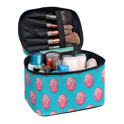 Pink And Blue Cotton Candy Pattern Print Travel Makeup Bag