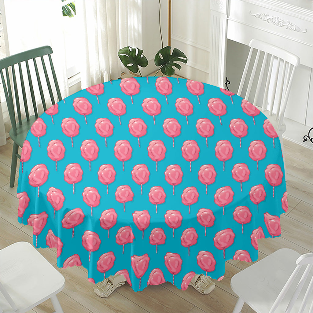 Pink And Blue Cotton Candy Pattern Print Waterproof Round Tablecloth