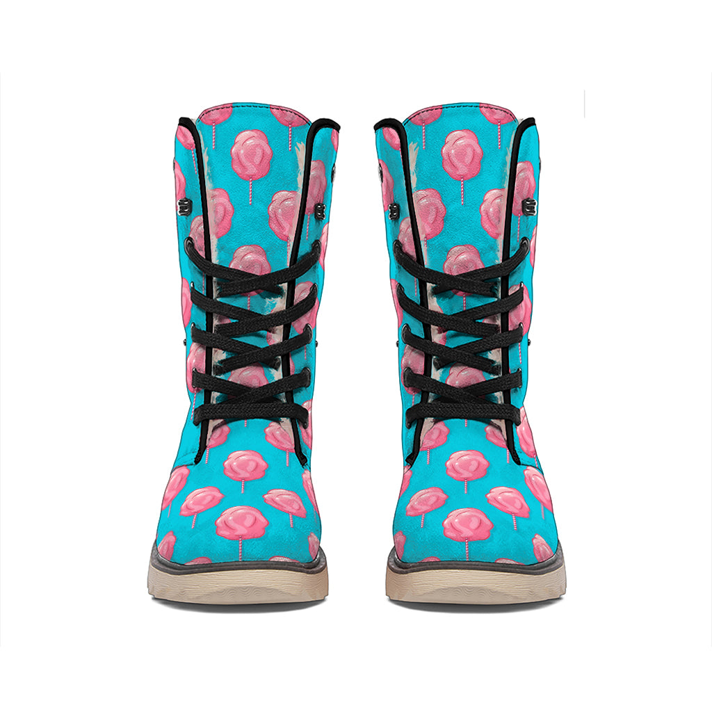 Pink And Blue Cotton Candy Pattern Print Winter Boots