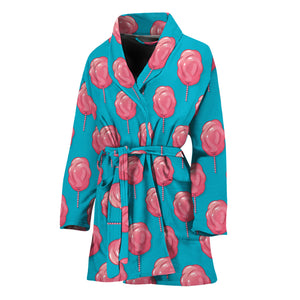 Pink And Blue Cotton Candy Pattern Print Women's Bathrobe