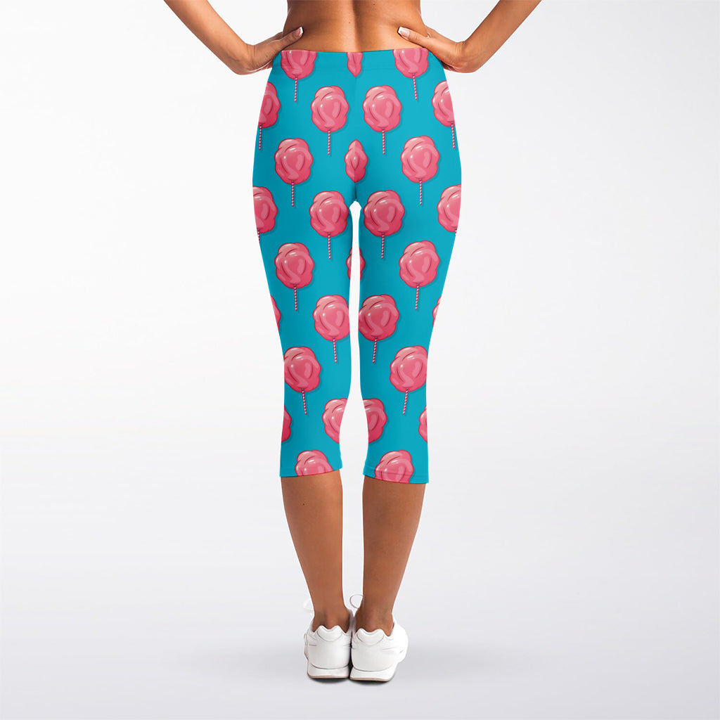 Pink And Blue Cotton Candy Pattern Print Women's Capri Leggings