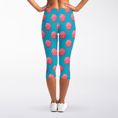 Pink And Blue Cotton Candy Pattern Print Women's Capri Leggings