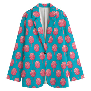 Pink And Blue Cotton Candy Pattern Print Women's Cotton Blazer