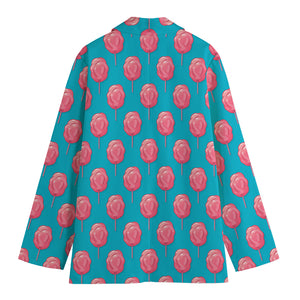 Pink And Blue Cotton Candy Pattern Print Women's Cotton Blazer