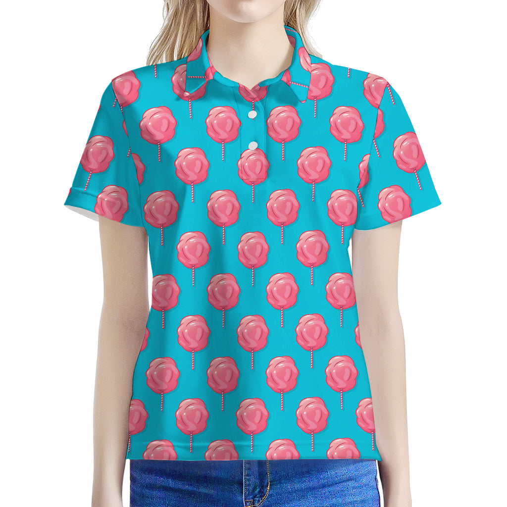 Pink And Blue Cotton Candy Pattern Print Women's Polo Shirt