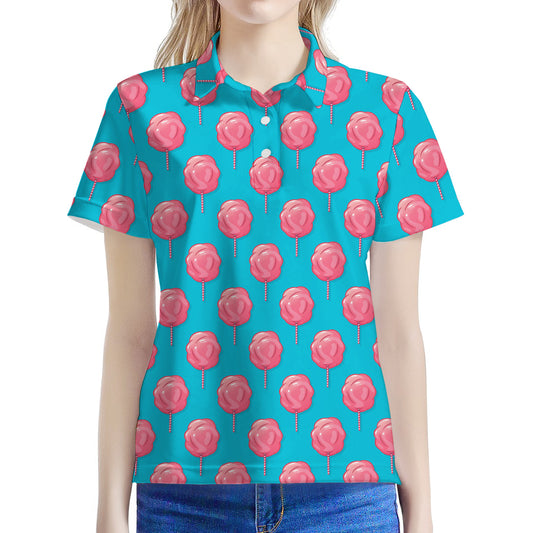 Pink And Blue Cotton Candy Pattern Print Women's Polo Shirt