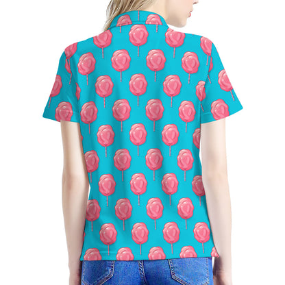 Pink And Blue Cotton Candy Pattern Print Women's Polo Shirt