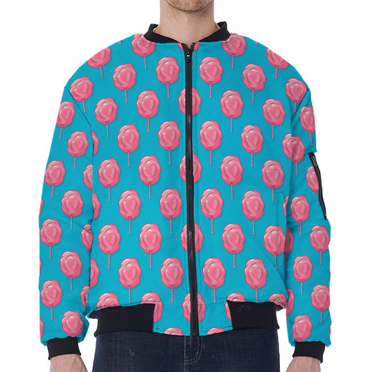 Pink And Blue Cotton Candy Pattern Print Zip Sleeve Bomber Jacket
