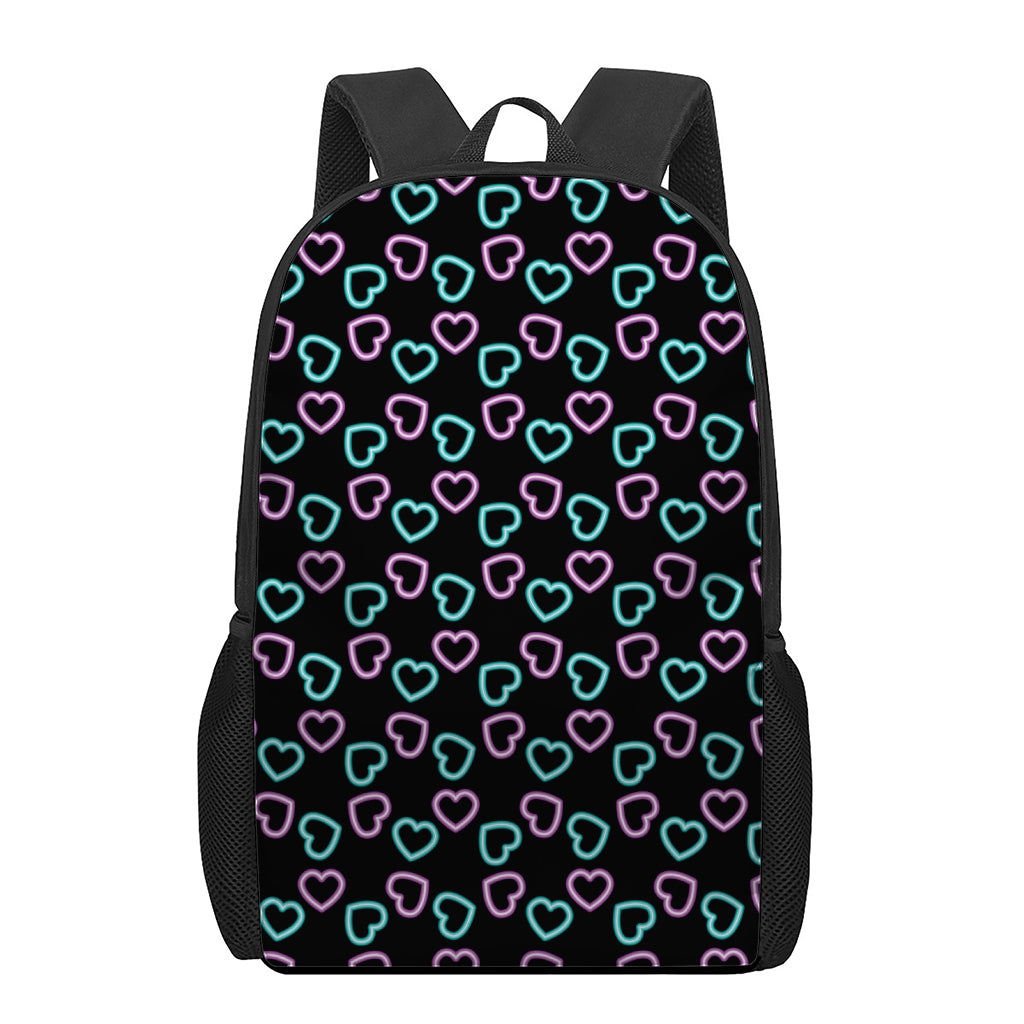 Pink And Blue Lights Heart Pattern Print 17 Inch Backpack