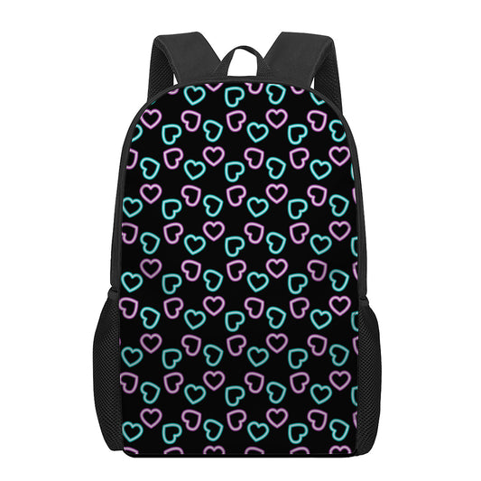 Pink And Blue Lights Heart Pattern Print 17 Inch Backpack