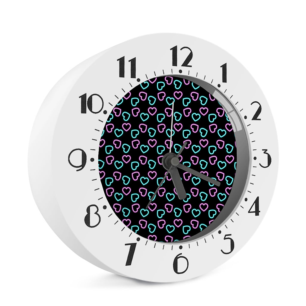 Pink And Blue Lights Heart Pattern Print Alarm Clock