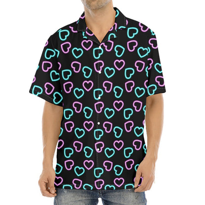 Pink And Blue Lights Heart Pattern Print Aloha Shirt