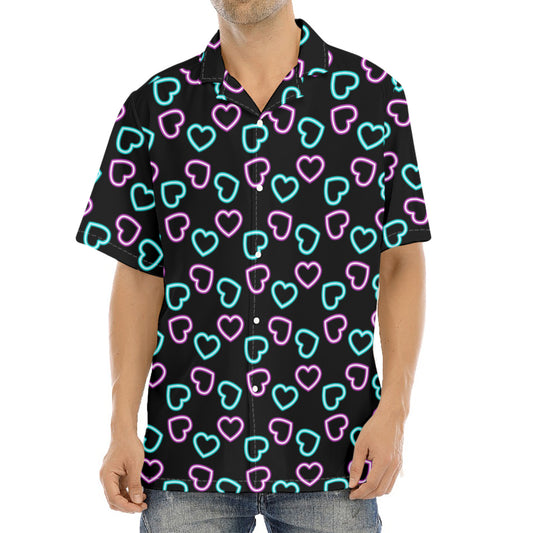 Pink And Blue Lights Heart Pattern Print Aloha Shirt