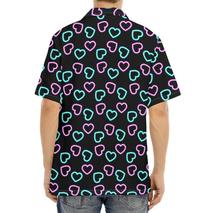 Pink And Blue Lights Heart Pattern Print Aloha Shirt