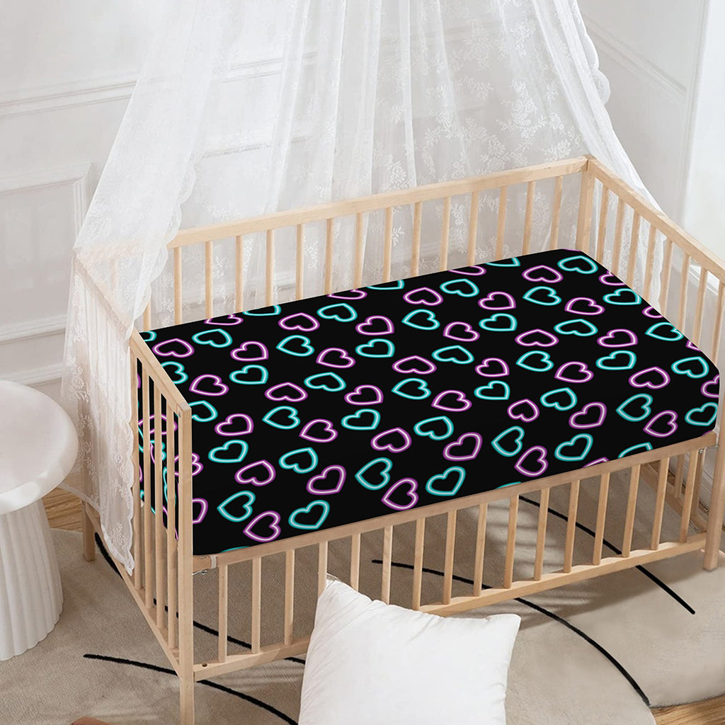 Pink And Blue Lights Heart Pattern Print Baby Crib Sheet