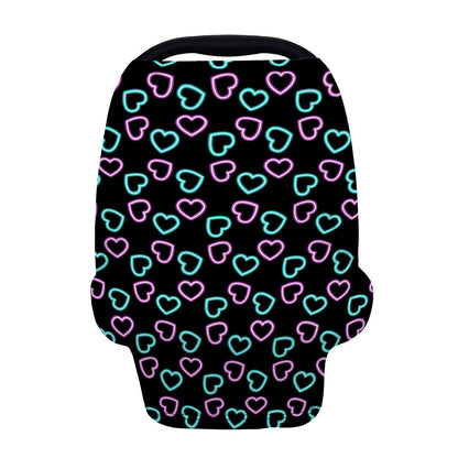 Pink And Blue Lights Heart Pattern Print Baby Seat Cover