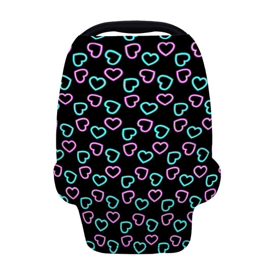 Pink And Blue Lights Heart Pattern Print Baby Seat Cover
