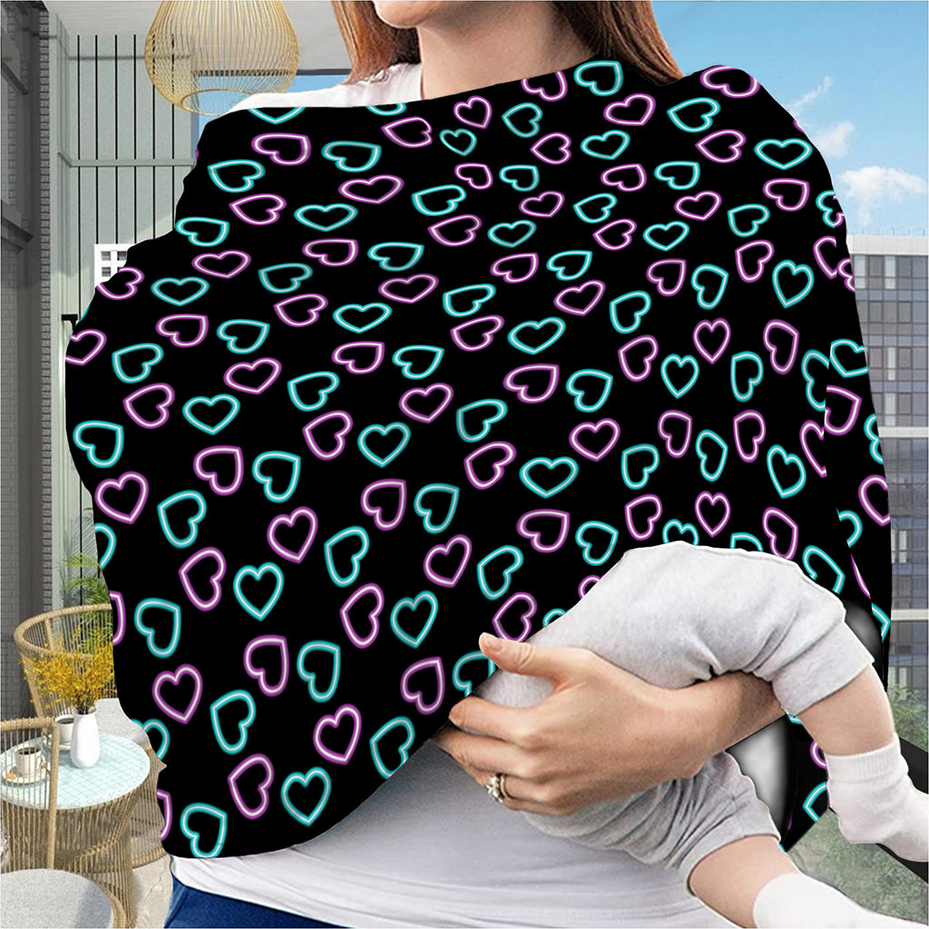 Pink And Blue Lights Heart Pattern Print Baby Seat Cover