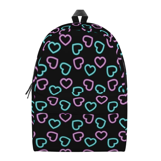 Pink And Blue Lights Heart Pattern Print Backpack